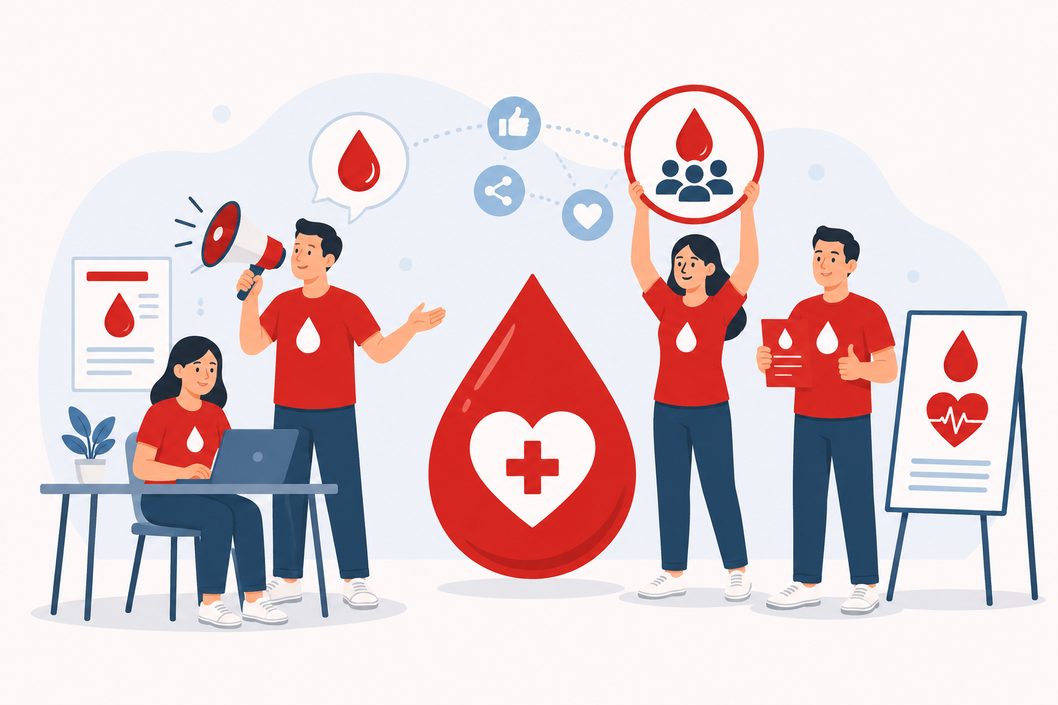 Volontari FRATRES Massa durante una campagna di promozione della donazione di sangue