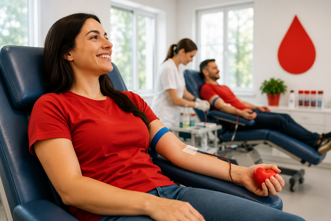 Nuovo donatore di sangue accompagnato da un volontario