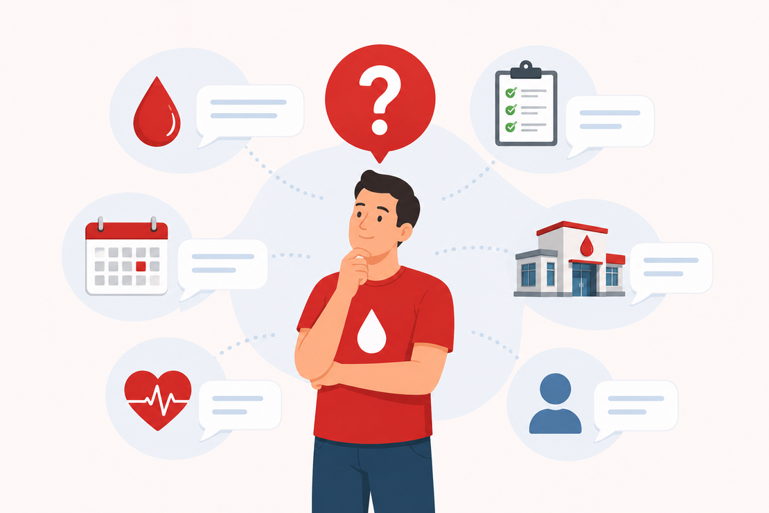 Volontario che risponde alle domande di un potenziale donatore di sangue